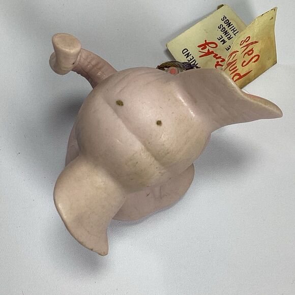 Vtg Papel Japan Pink Elephant Figure Ceramic With Tag Pinky Says Rings Luck - Picture 6 of 11